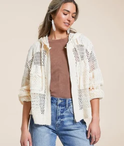 POL Crochet Hooded Jacket Charcoal