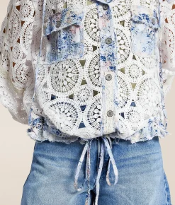 POL Crochet Hooded Shacket Ivory Multi Hot