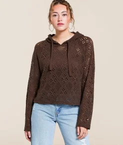 Tops | Gilded Intent Crochet Hoodie Chocolate Martini