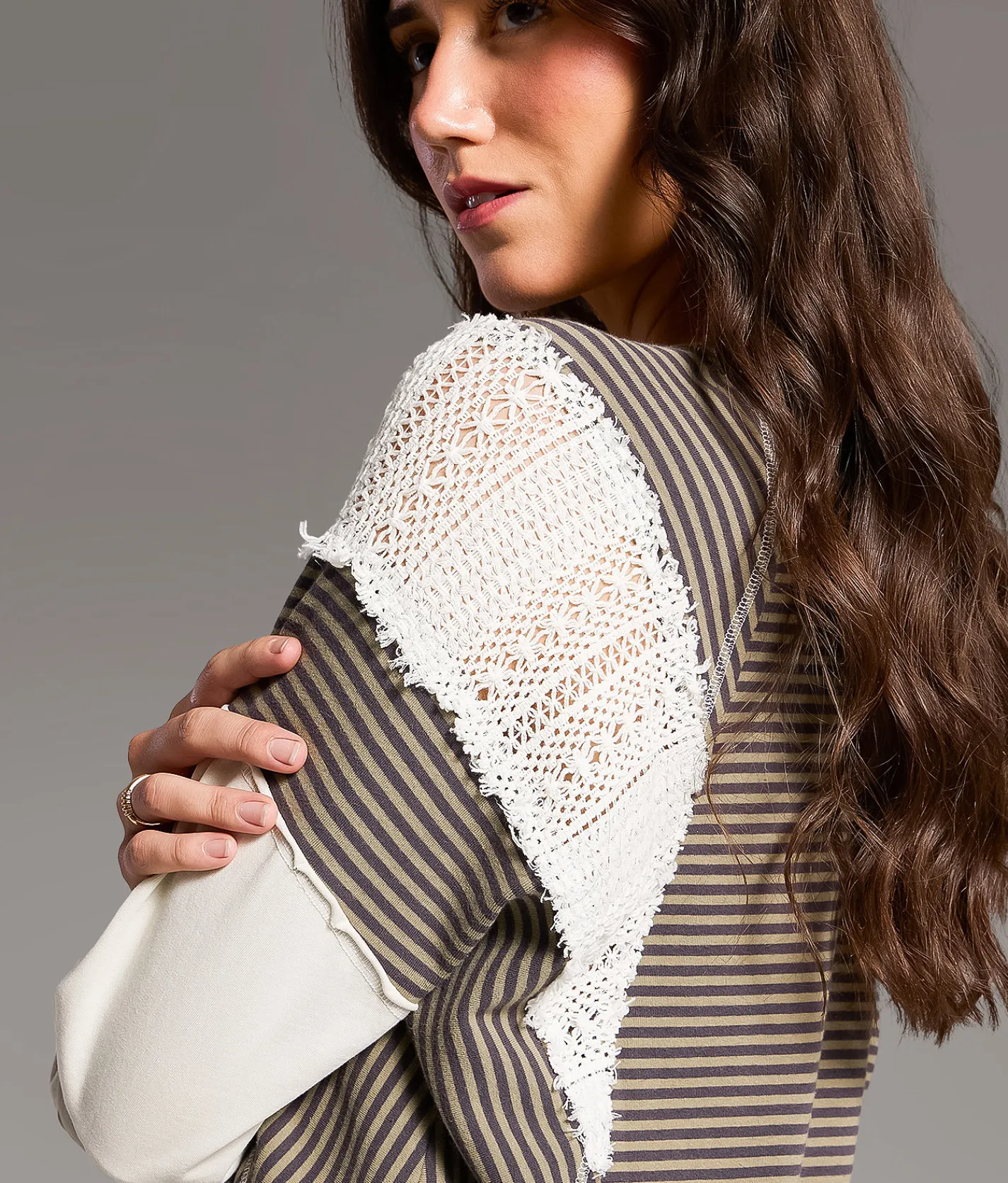 Tops | BKE Crochet Inset Oversized Top Green