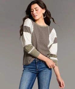 Tops | BKE Crochet Inset Oversized Top Green