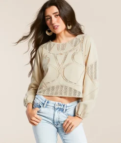 Tops | Blue B Crochet Inset Pullover Beige
