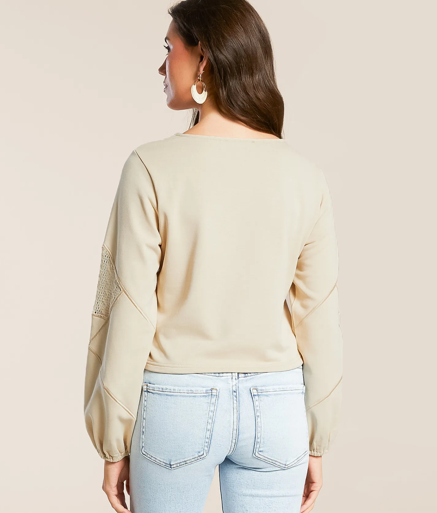 Tops | Blue B Crochet Inset Pullover Beige
