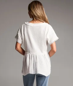 BKE Crochet Lace Peplum Henley White New