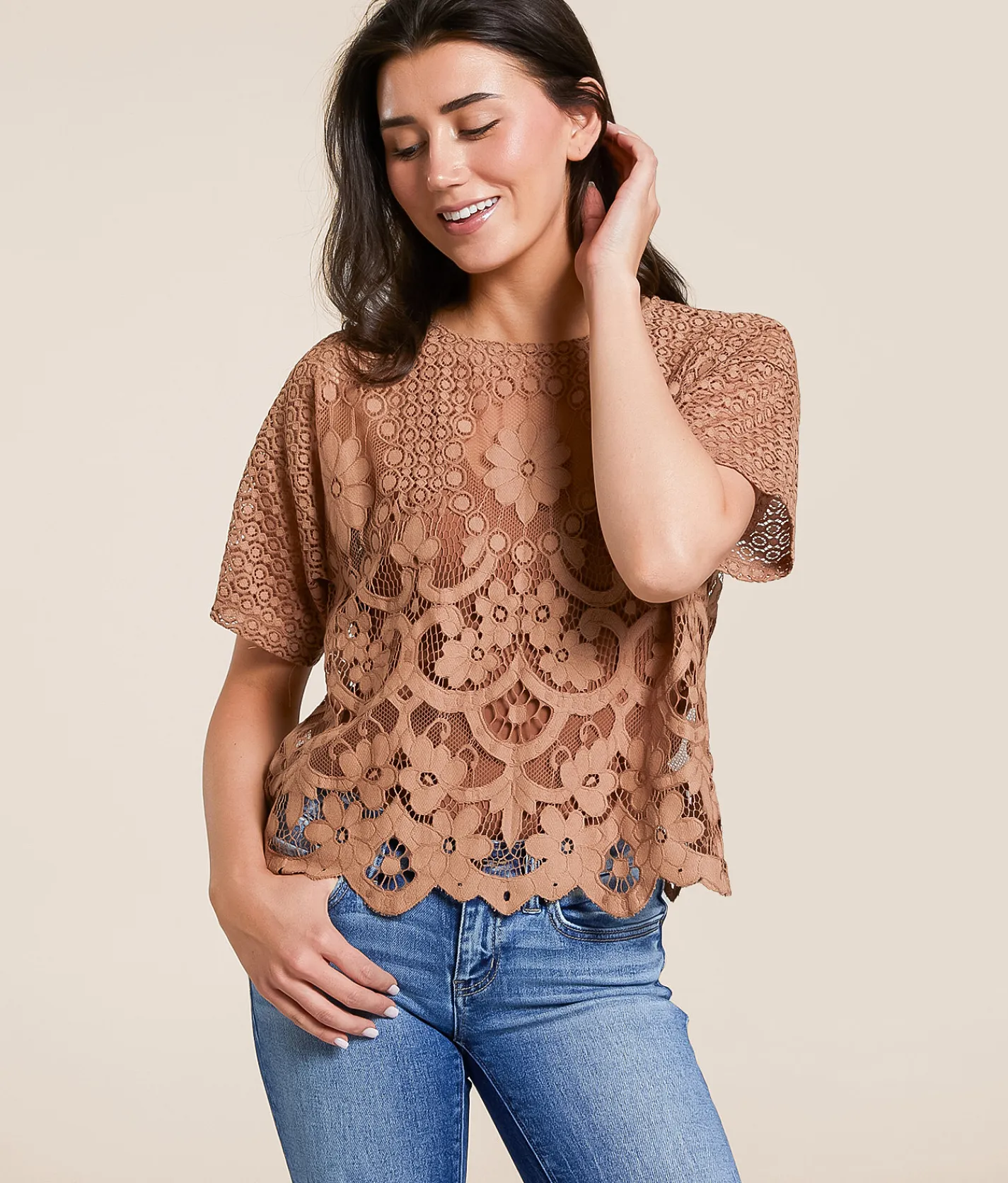 Tops | Daytrip Crochet Lace Scalloped Top Burro