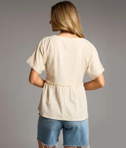 BKE Crochet Lace-Up Top Beige Online
