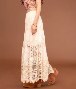 Sterling & Stitch Crochet Midi Skirt Cream Online