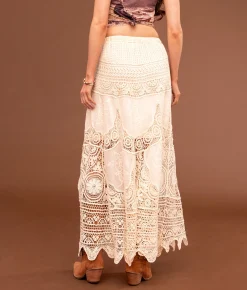 Sterling & Stitch Crochet Midi Skirt Cream Online