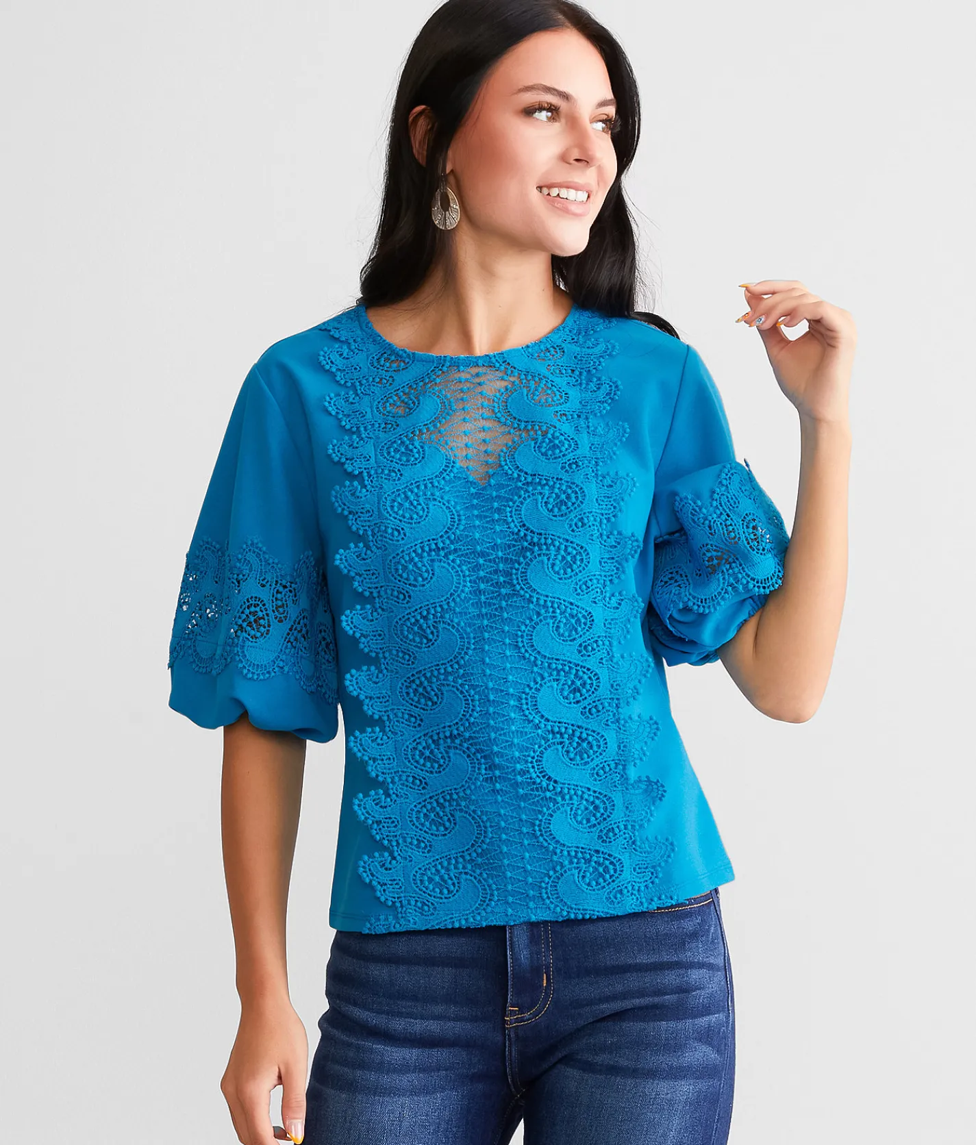 Tops | A. Peach Crochet Overlay Top Cobalt