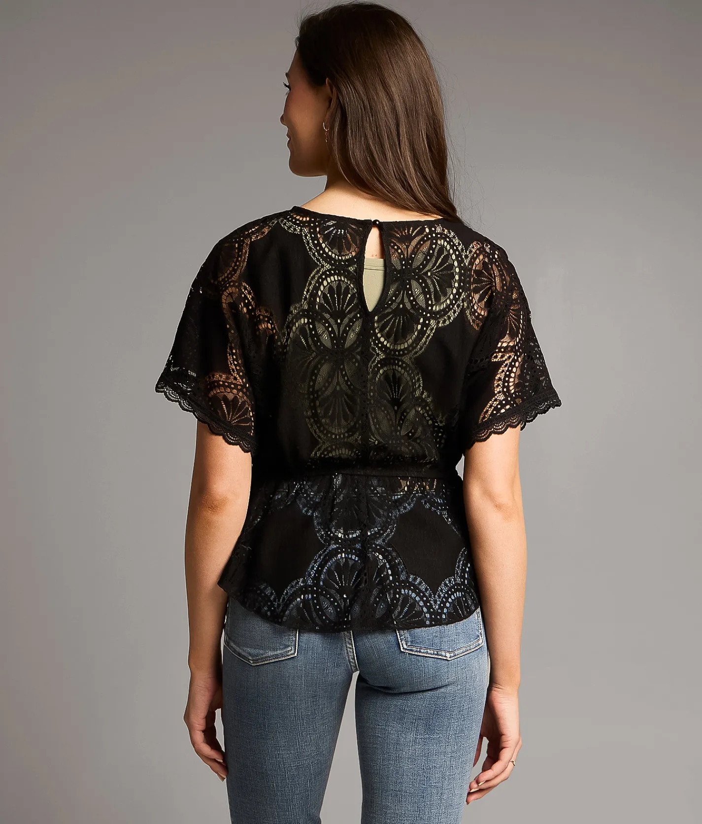 BKE Crochet Peplum Top Black New