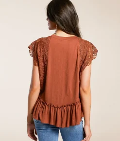 Daytrip Crochet Ruffle Top Sequoia