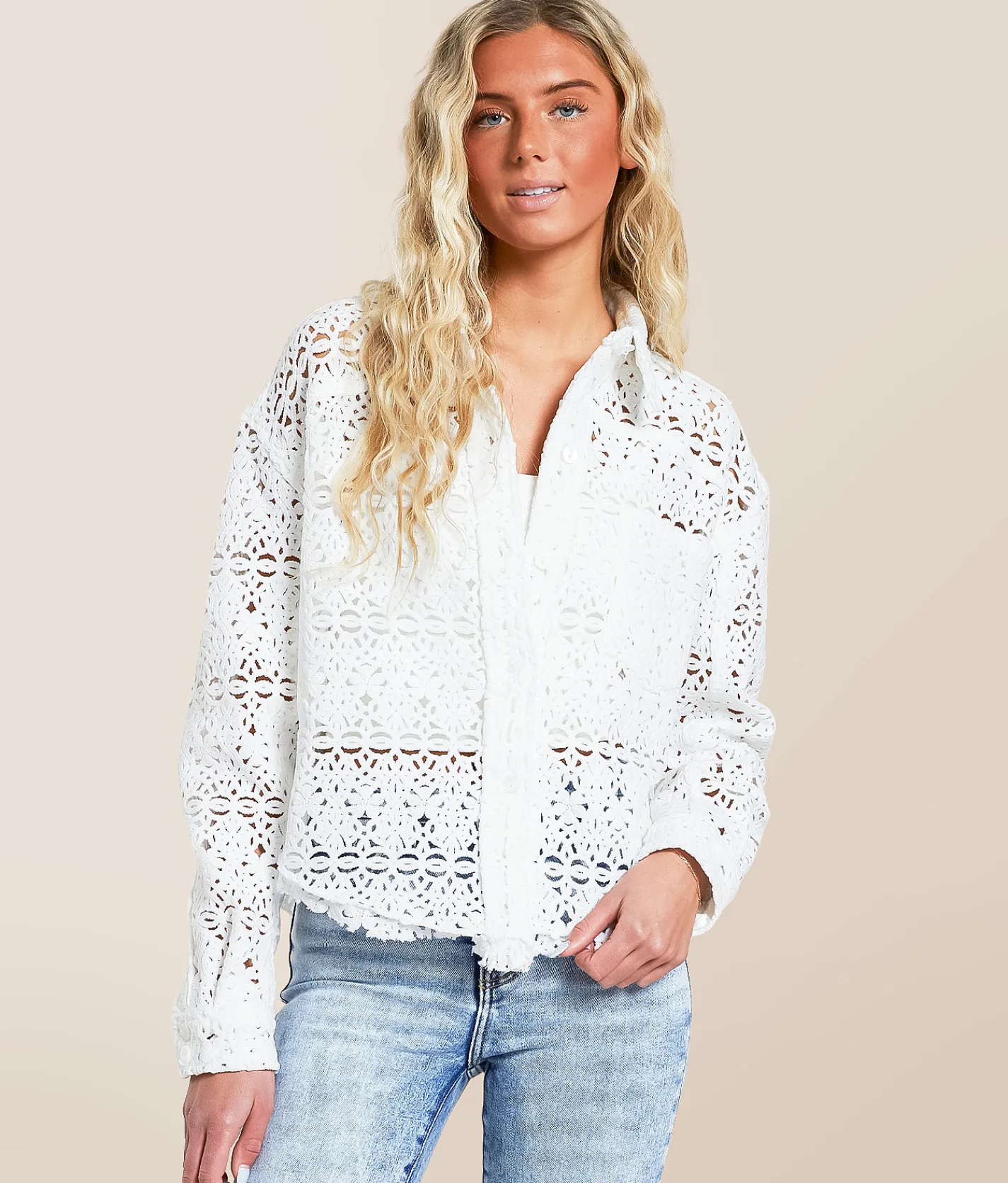 Tops|Coats & Jackets | Oli & Hali Crochet Shacket Peach