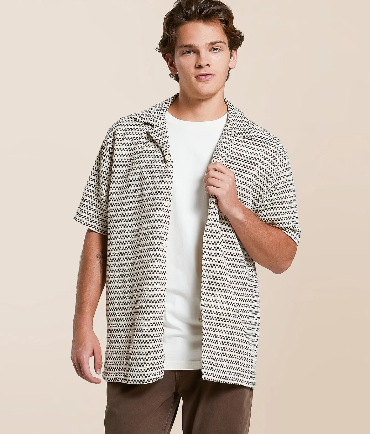 Fried Waters Crochet Shirt Brown & Ecru Online