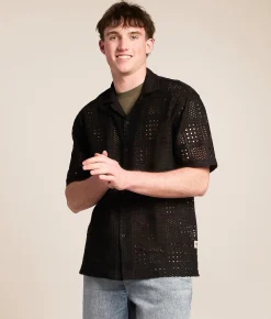 Sunset x Vine Crochet Shirt Black Hot