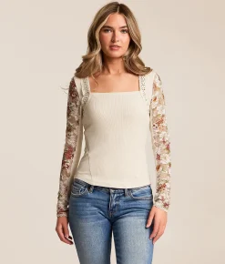 Tops | Willow & Root Crochet Square Neck Top Cream