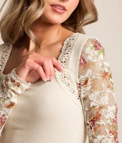 Tops | Willow & Root Crochet Square Neck Top Cream