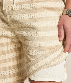 Fried Waters Crochet Striped Short Ecru Sand Sale