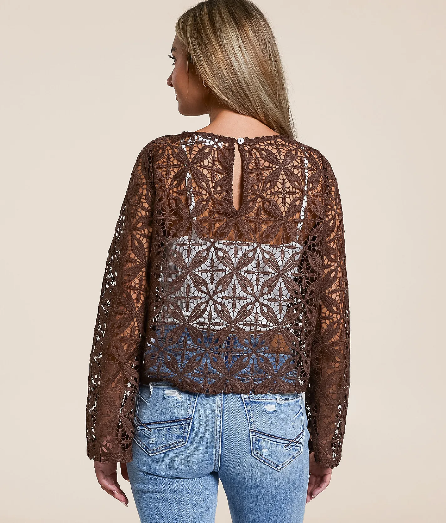 Tops | Willow & Root Crochet Sweater Brown