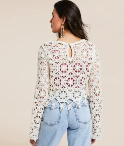 Tops | Willow & Root Crochet Sweater Cream