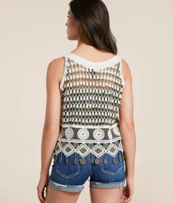 Daytrip Crochet Sweater Knit Tank Top Cream Sage