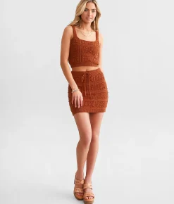 Bottoms | Willow & Root Crochet Sweater Mini Skirt Rust