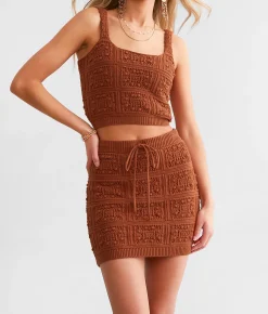 Bottoms | Willow & Root Crochet Sweater Mini Skirt Rust