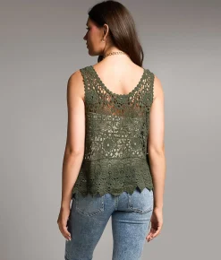 BKE Crochet Sweater Tank Top Thyme Discount