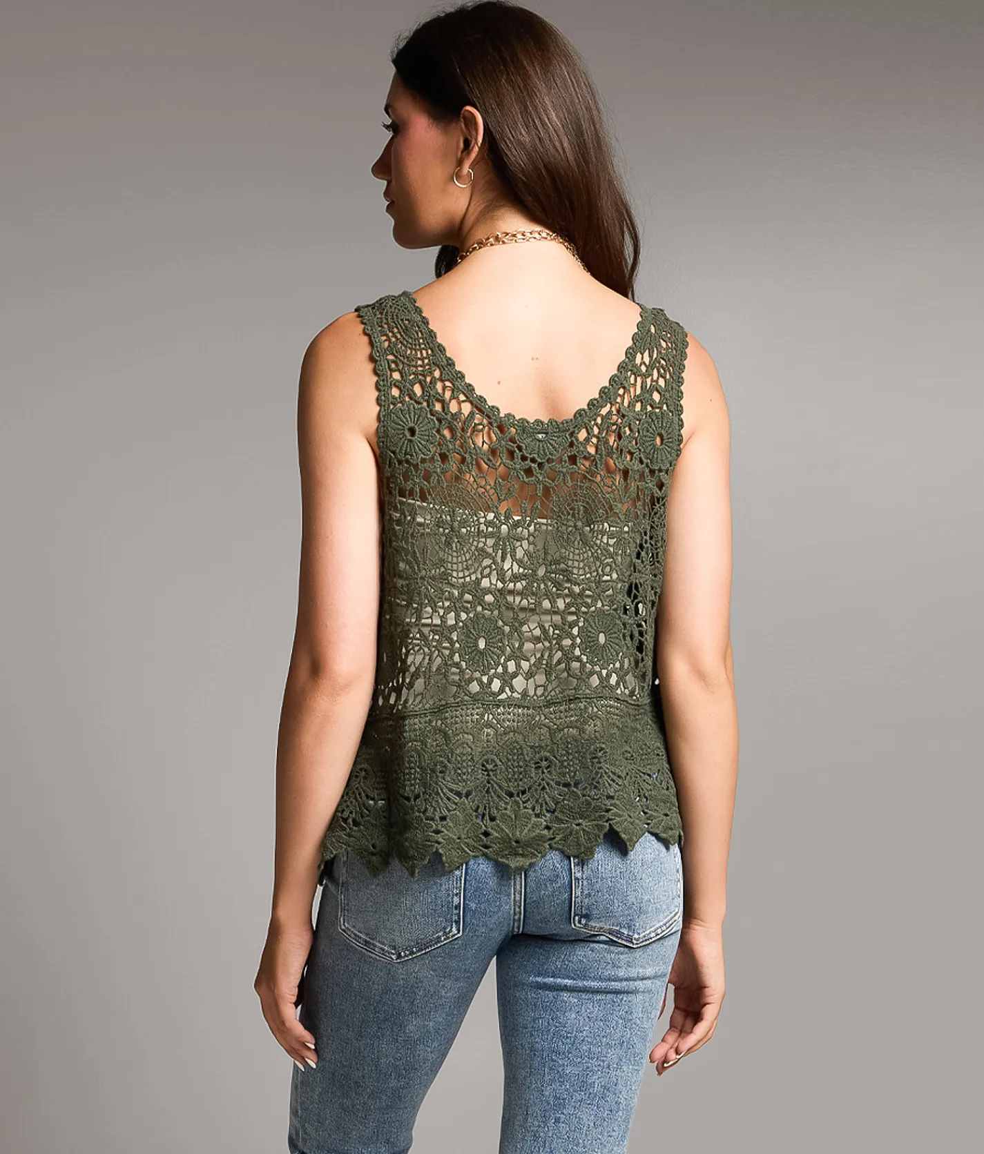 BKE Crochet Sweater Tank Top Thyme Discount