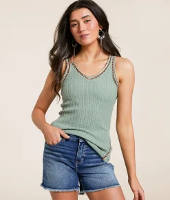 Tops | Miss Me Crochet Sweater Tank Top Sage