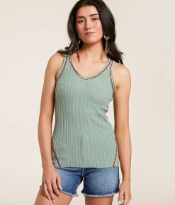 Tops | Miss Me Crochet Sweater Tank Top Sage