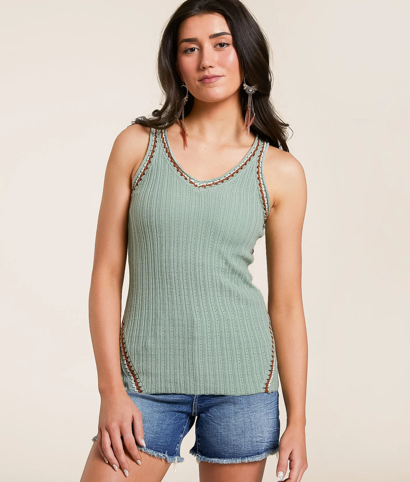 Tops | Miss Me Crochet Sweater Tank Top Sage