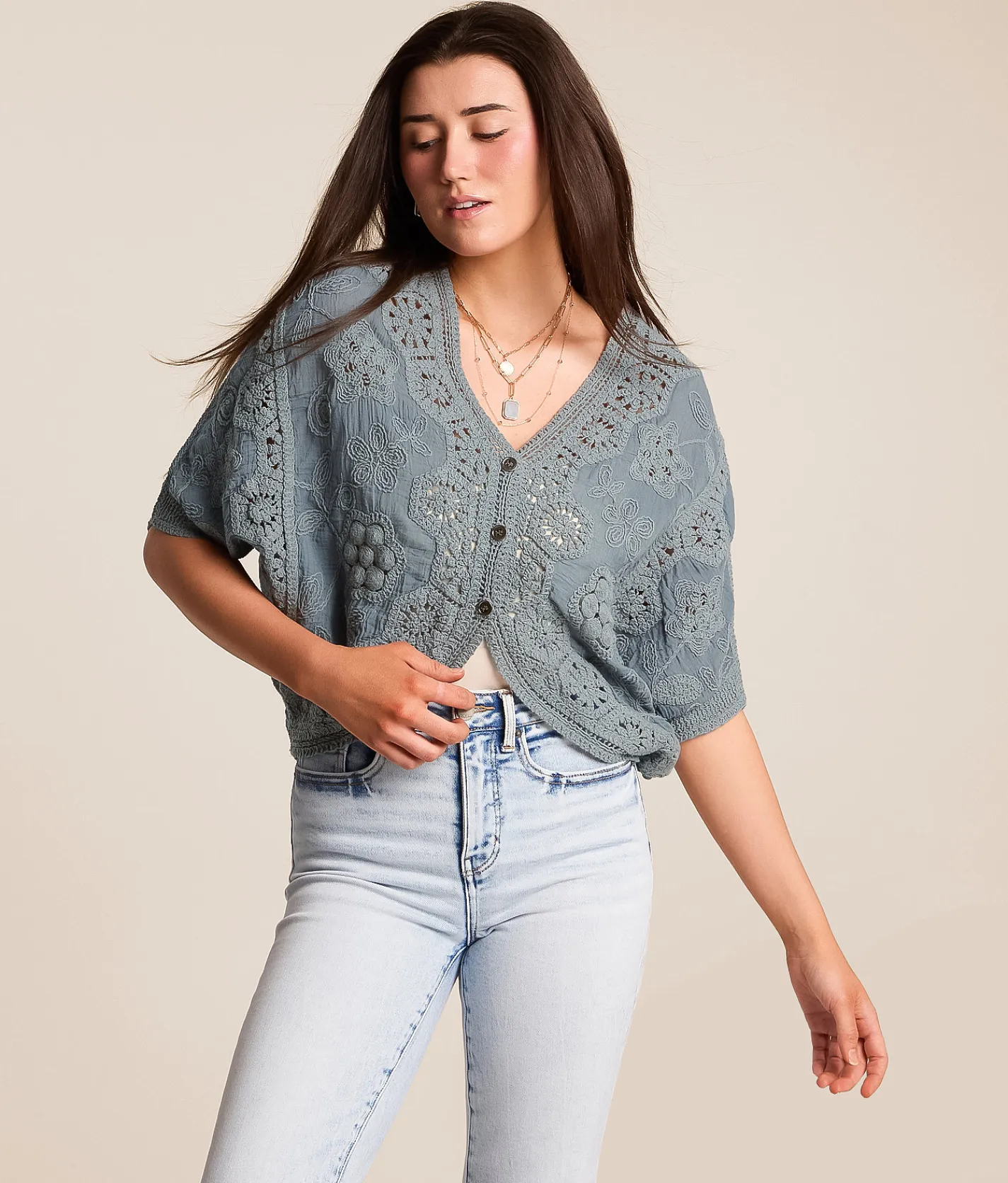 POL Crochet Top Grey Clearance