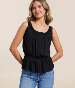 Tops | Daytrip Crochet Trim Peplum Tank Top Black