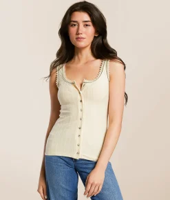 Tops | Miss Me Crochet Trim Tank Top Cream