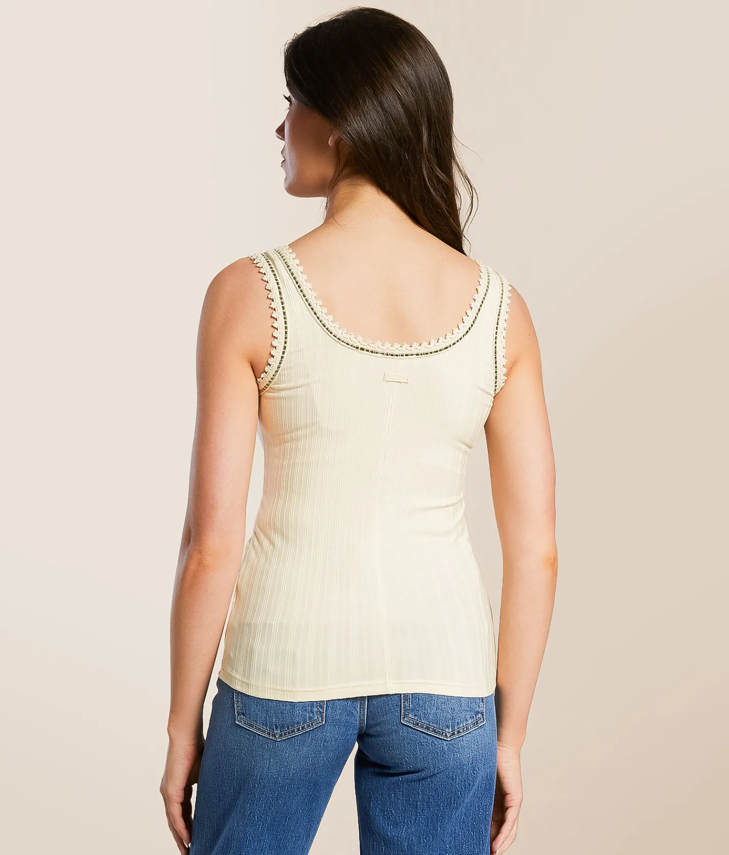 Tops | Miss Me Crochet Trim Tank Top Cream
