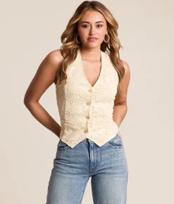 Miss Me Crochet Vest Off White Discount