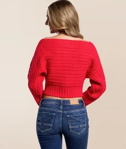 LE LIS Cropped Cable Knit Sweater Navy Online