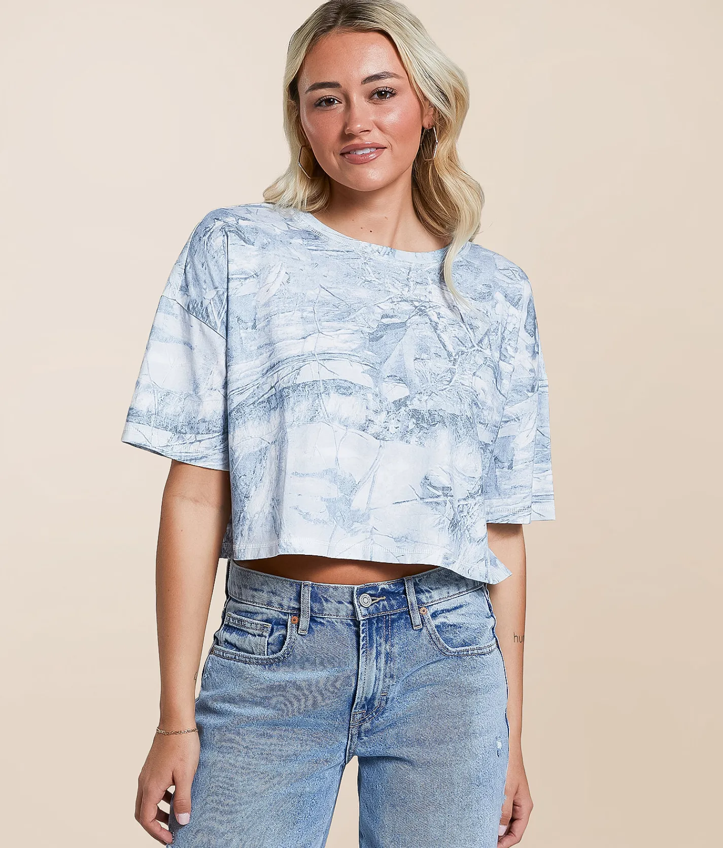 Tops | Gilded Intent Cropped Camo T-Shirt Blue Camo