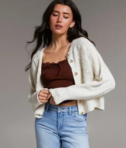 BKE Cropped Cardigan Sweater Cream Discount