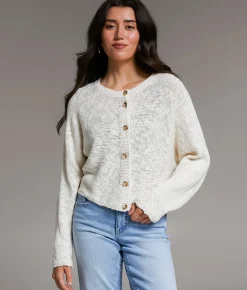 BKE Cropped Cardigan Sweater Cream Discount