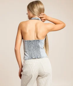 HIDDEN Cropped Denim Halter Tank Top Mandalay New
