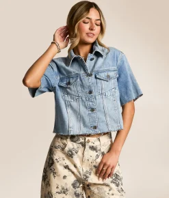 HIDDEN Cropped Denim Shirt Light Wash New