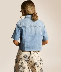 HIDDEN Cropped Denim Shirt Light Wash New
