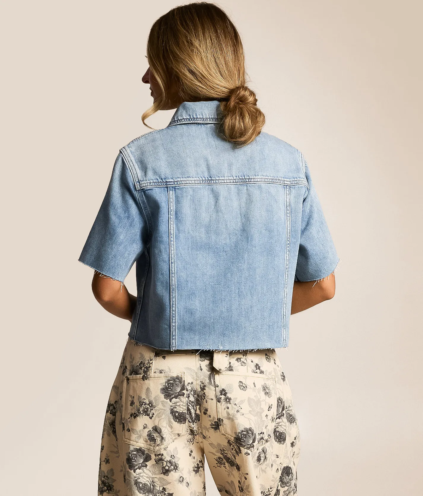 HIDDEN Cropped Denim Shirt Light Wash New