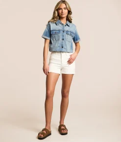 Tops | HIDDEN Cropped Denim Stretch Shirt Medium