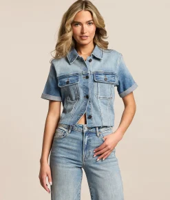 Tops | HIDDEN Cropped Denim Stretch Shirt Medium