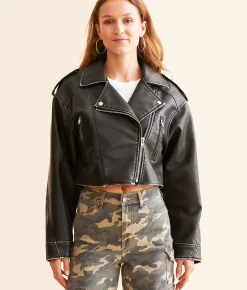 Tops|Coats & Jackets | Hyfve Cropped Faux Leather Moto Jacket Black