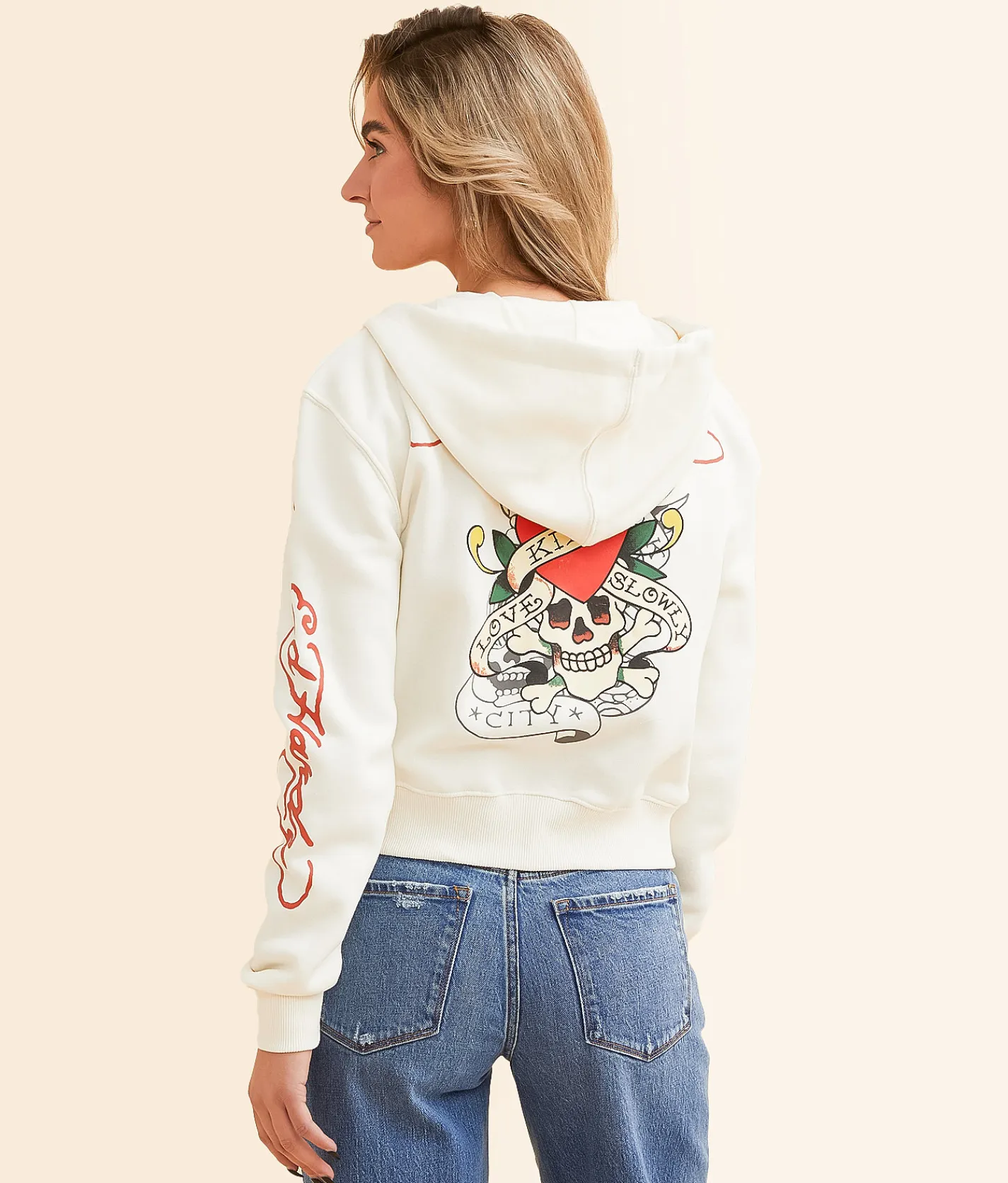 Tops | Ed Hardy Cropped Hoodie Ivory
