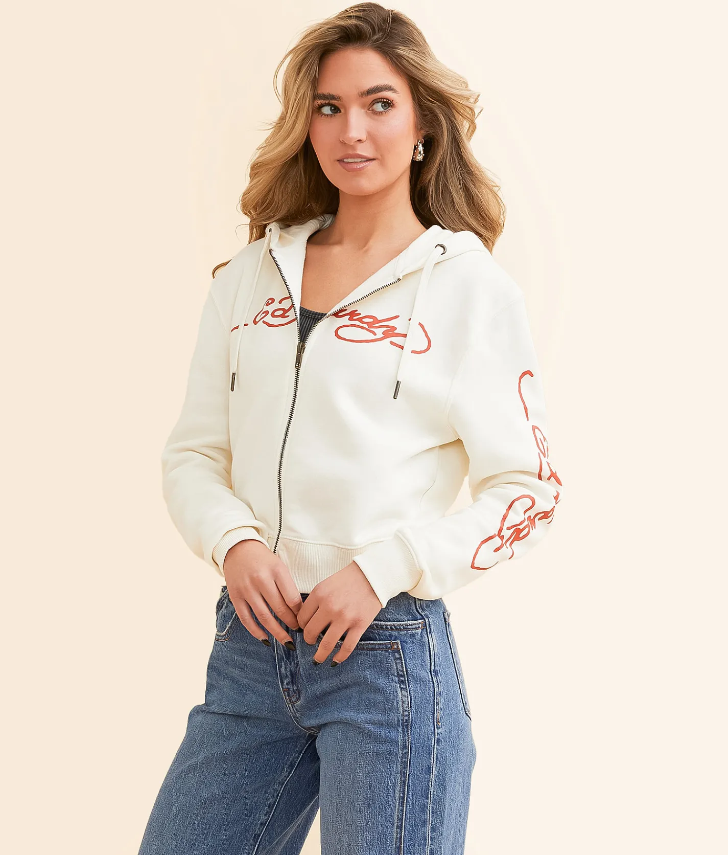 Tops | Ed Hardy Cropped Hoodie Ivory