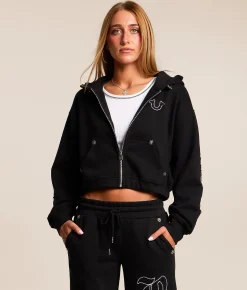True Religion Cropped Hoodie Jet Black Sale